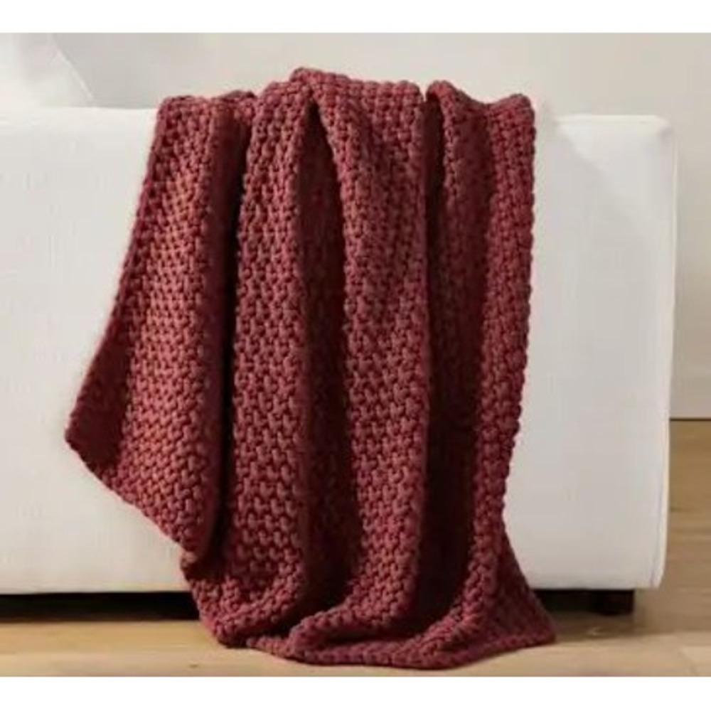 Pottery Barn BAYSIDE Seed Stitch Chunky Throw 44x56 Terracotta Fall Blanket